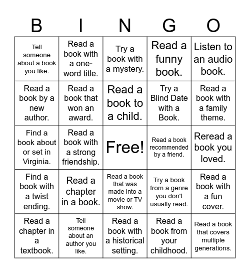 Reading is fun. Bingo Card