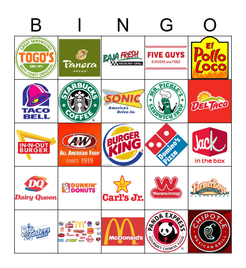 FAST FOOD Bingo Card