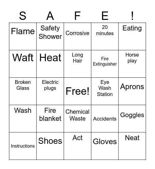 Lab Safety Bingo Card