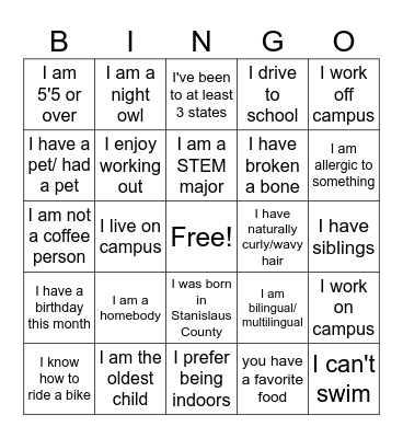 Social Bingo Card