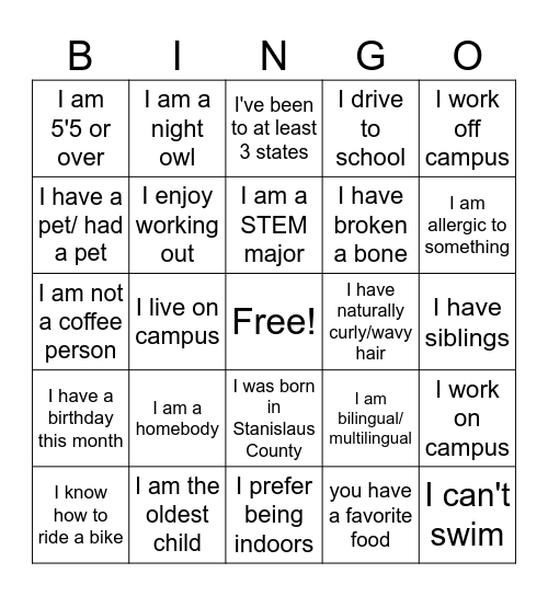 Social Bingo Card