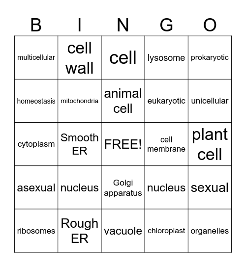 Cells Bingo Card