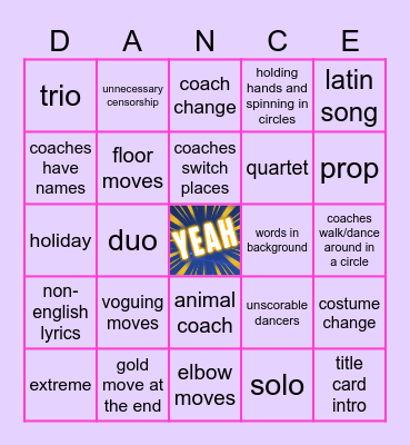 Brandi's Just Dance Bingo Card