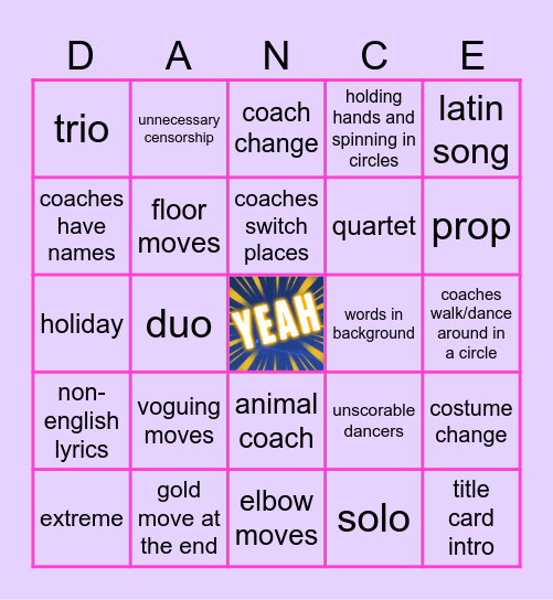 Brandi's Just Dance Bingo Card