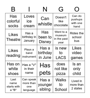 Middle School BINGO: Find someone who... Bingo Card