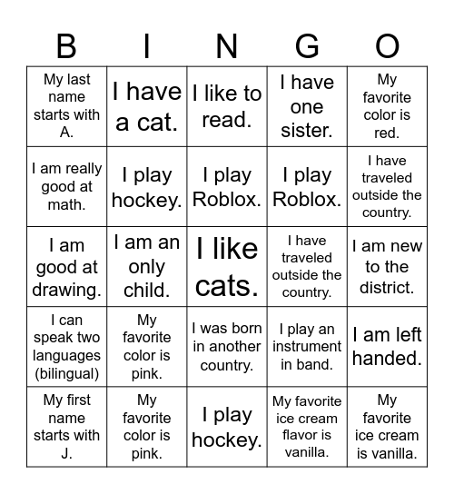 Name Bingo Card