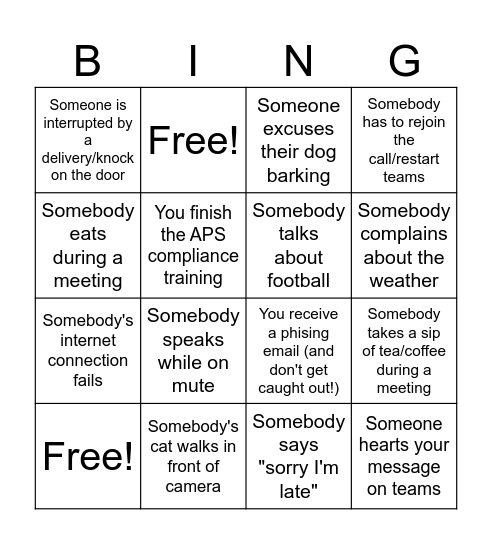 Policy, PAS, SI Team Bingo Card