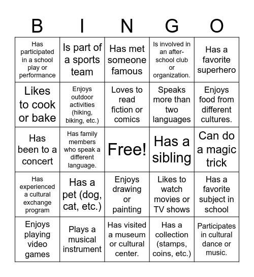 Human Bingo Card