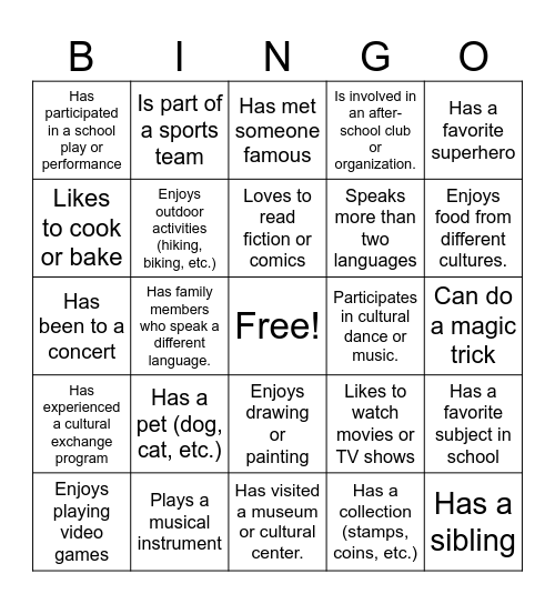 Human Bingo Card