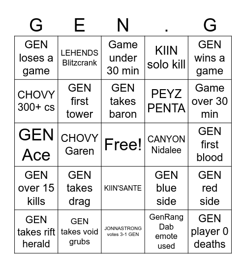 Gen.G Night Market Watch Party | LCK Finals BINGO Card