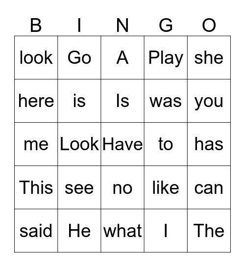 K - Sight Words Bingo Card