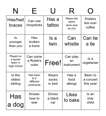 Get to know you bingo! Bingo Card