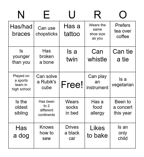 Get to know you bingo! Bingo Card