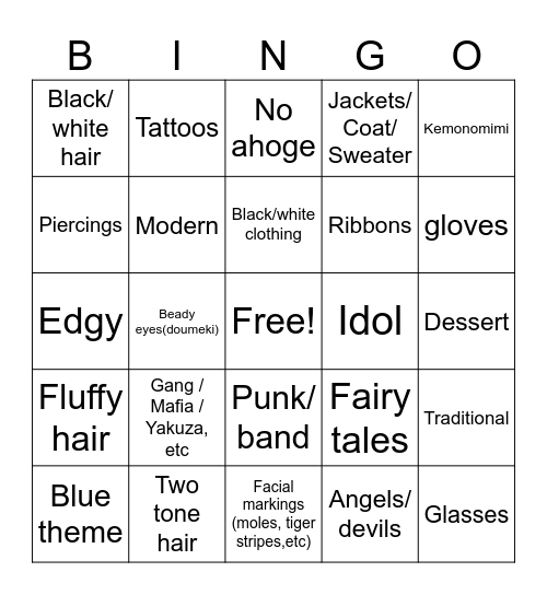 Yuku’s Aesthetics Bingo Card