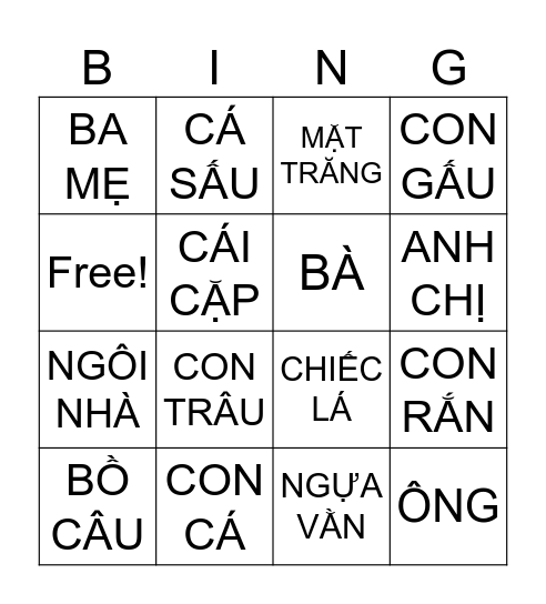 CHỮ A - Ă - Â Bingo Card