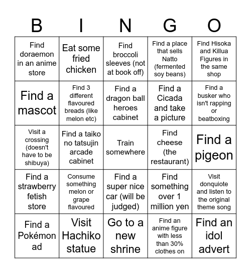 Japan Bingo Card