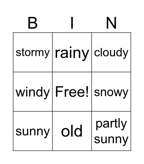 Weather Bingo Card