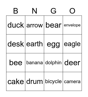 Letters A-E Bingo Card