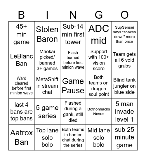 Neon S16 Finals Bingo Card