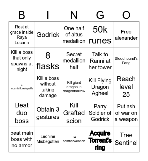 Elden Ring Bingo Card