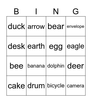 A-E Bingo Card