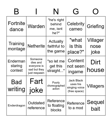 Schminecraft Schmovie Schbingo Card