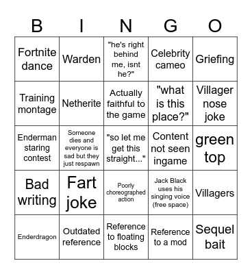 Schminecraft Schmovie Schbingo Card