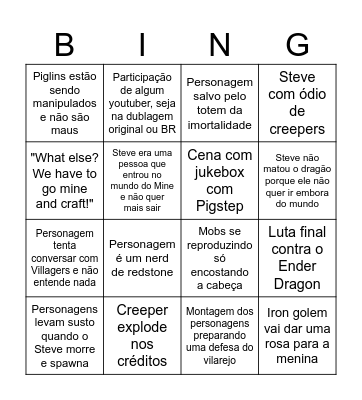 Filme do Minecraft Bingo Card