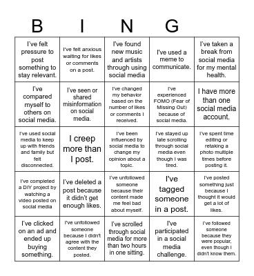 Social Dilemma BINGO Card