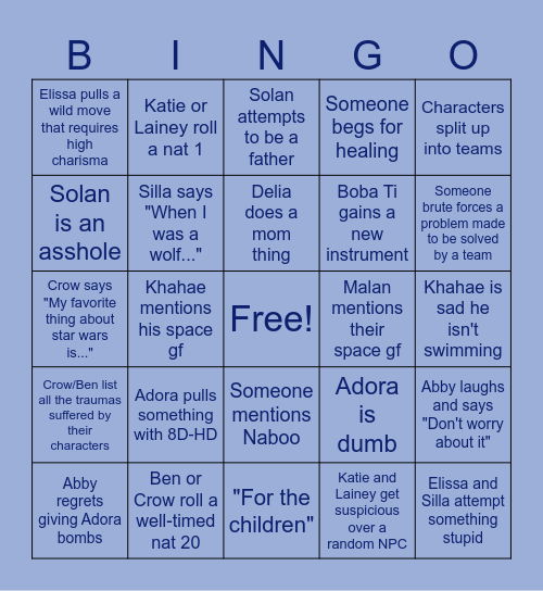 Star Wars DND Bingo Card