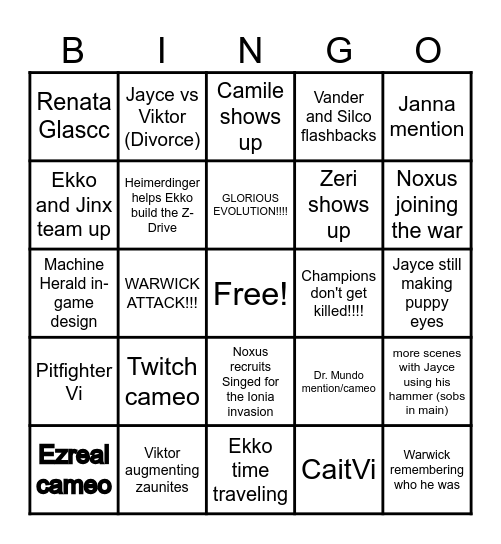 Season 2 Bingo Card