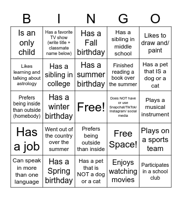 Untitled Bingo Card