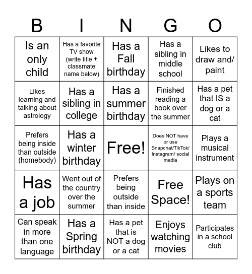 Untitled Bingo Card
