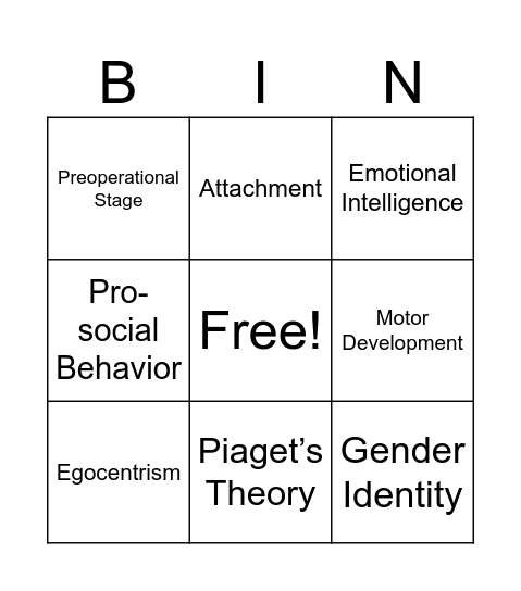 Developmental Psychology Early Childhood Bingo Card