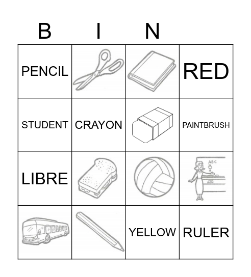 School Bingo Card