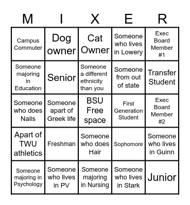 Welcome to  the Black Student Union Bingo Card