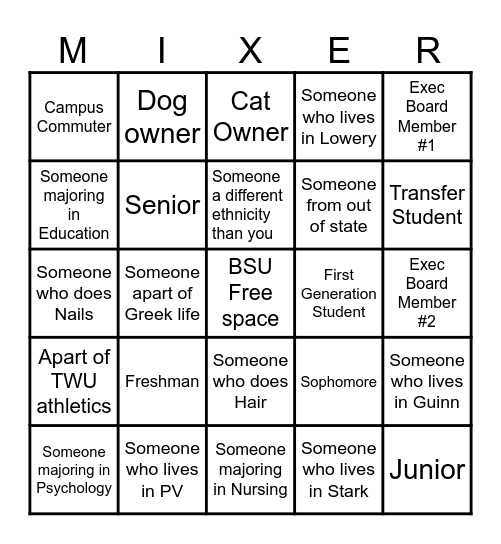 Welcome to  the Black Student Union Bingo Card