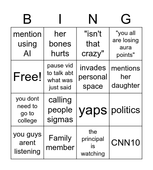 Rebeka Gonzalez Class Bingo Card
