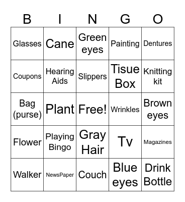 Bingo for old people Bingo Card