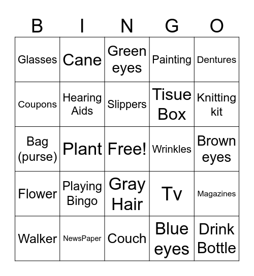 Bingo for old people Bingo Card