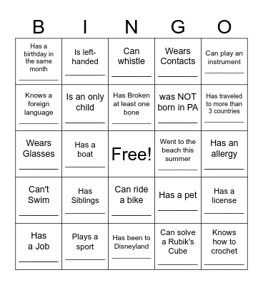 Human Bingo! Bingo Card