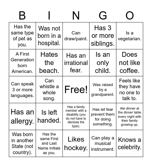 Someone Who... Bingo Card