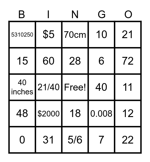 Mathcounts Bingo Card