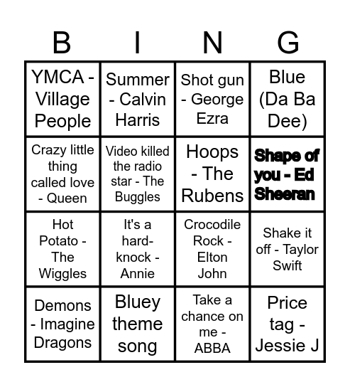 Music BINGO! Bingo Card