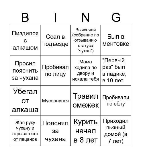 Матроска бинго Bingo Card