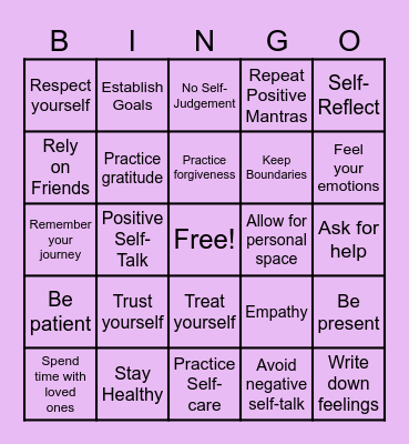 Positive Self-Image Bingo Card