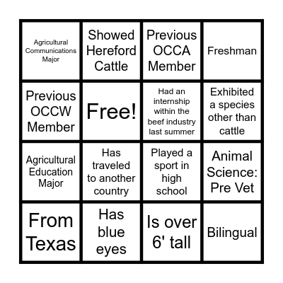 OCCA-OCCW Bingo Blackout Bingo Card
