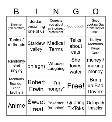 Kaitlyn Bingo Card