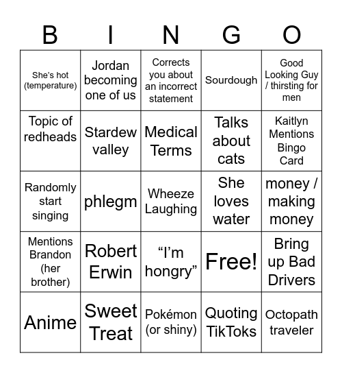 Kaitlyn Bingo Card