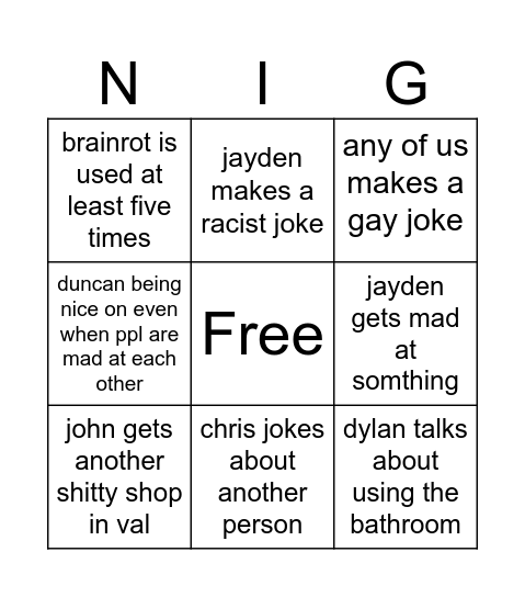 Group Chat Bingo Card